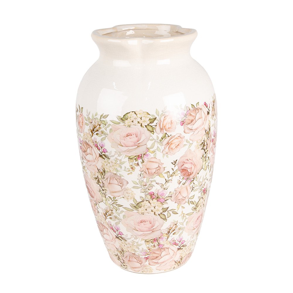 Vaas Ø 21x37 cm Beige Roze Keramiek Rozen