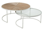 J-Line bijzettafel Relax - metaal/hout - wit/naturel - set van 2