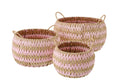 J-Line mand met handvatten - papier - naturel/lichtroze - set van 3