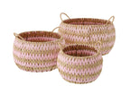J-Line mand met handvatten - papier - naturel/lichtroze - set van 3
