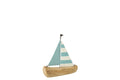 J-Line decoratie Zeilboot - hout - naturel/lichtblauw - S