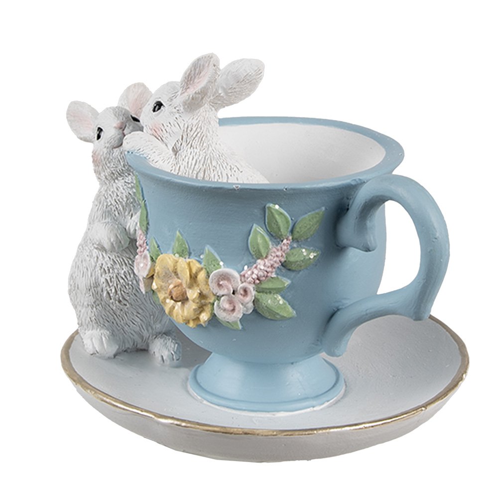 Decoratie Beeld Konijnen 13x16x12 cm Wit Blauw Kunststof