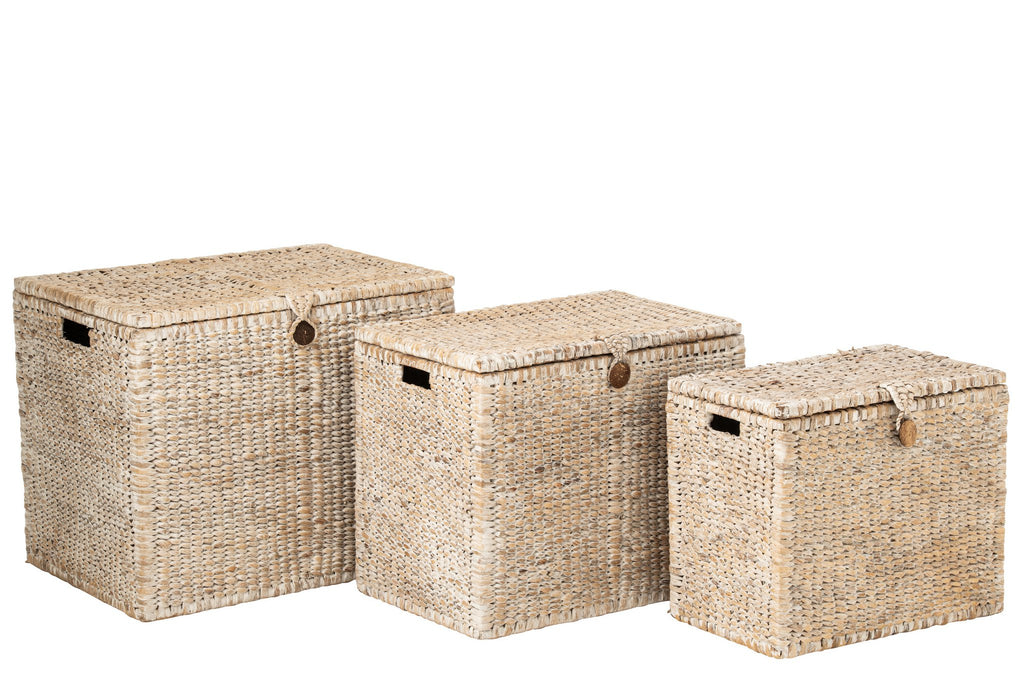 J-Line Rechthoekige kisten - waterhyacint - gebroken wit - set van 3