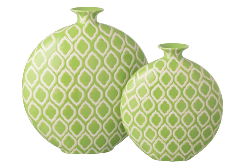 J-Line vaas Geruit - porselein - groen/wit - L