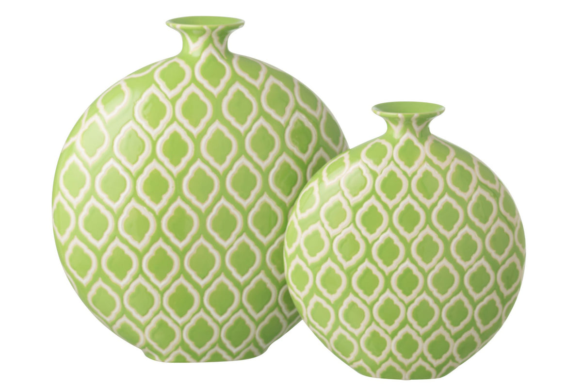 J-Line vaas Geruit - porselein - groen/wit - L