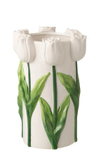 J-Line bloempot Tulp - keramiek - wit/groen - L