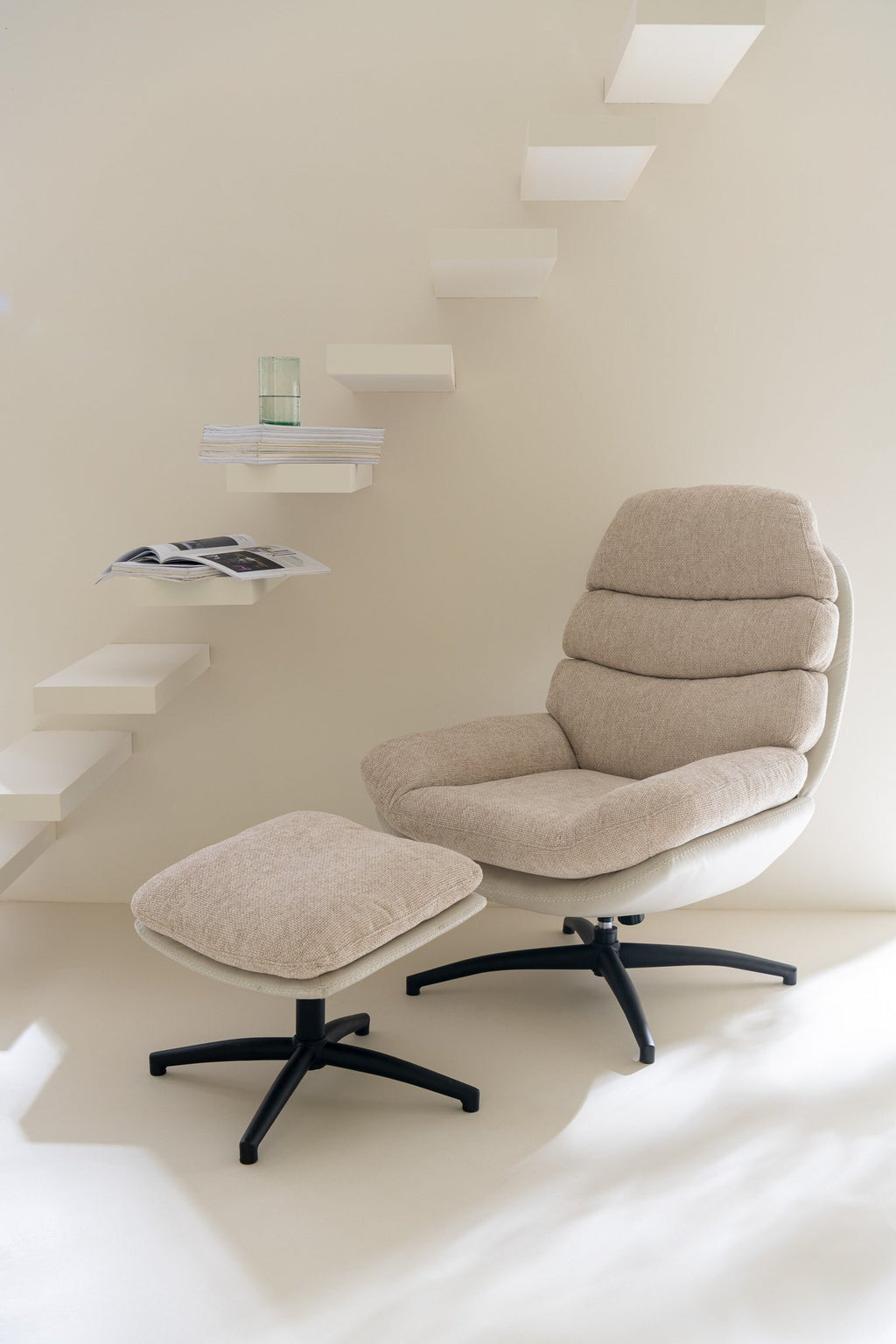 J-Line zetel Relax + Voetbank - metaal/multiplex - beige/zwart