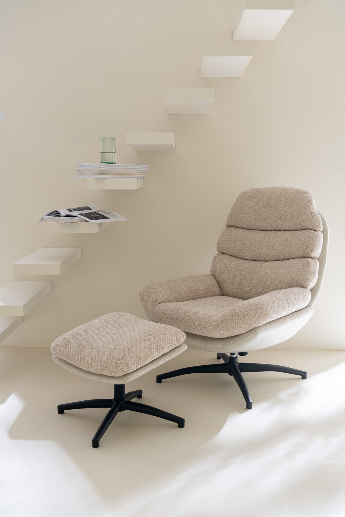 J-Line zetel Relax + Voetbank - metaal/multiplex - beige/zwart