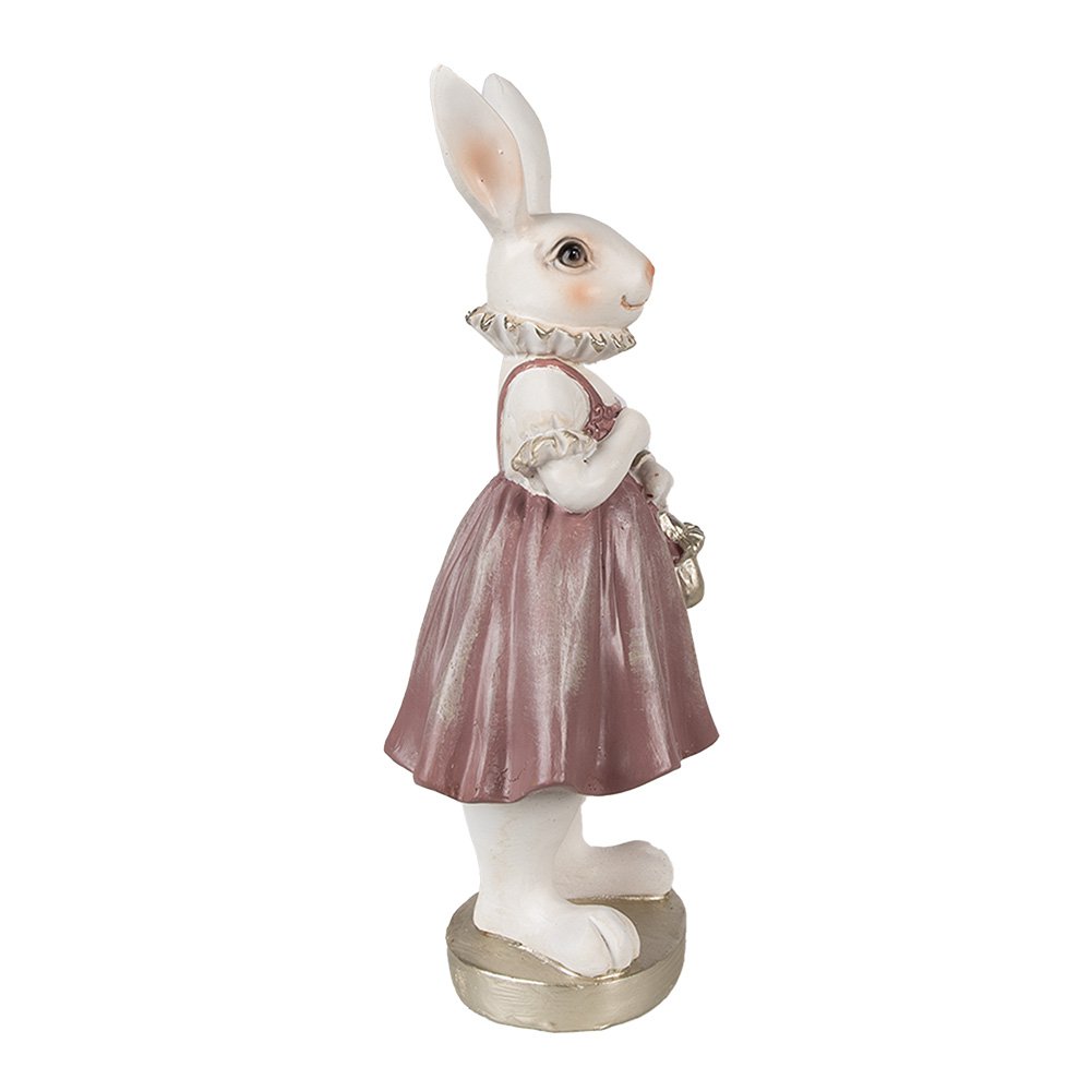 Beeld Konijn 27 cm Wit Roze Polyresin Paasdecoratie