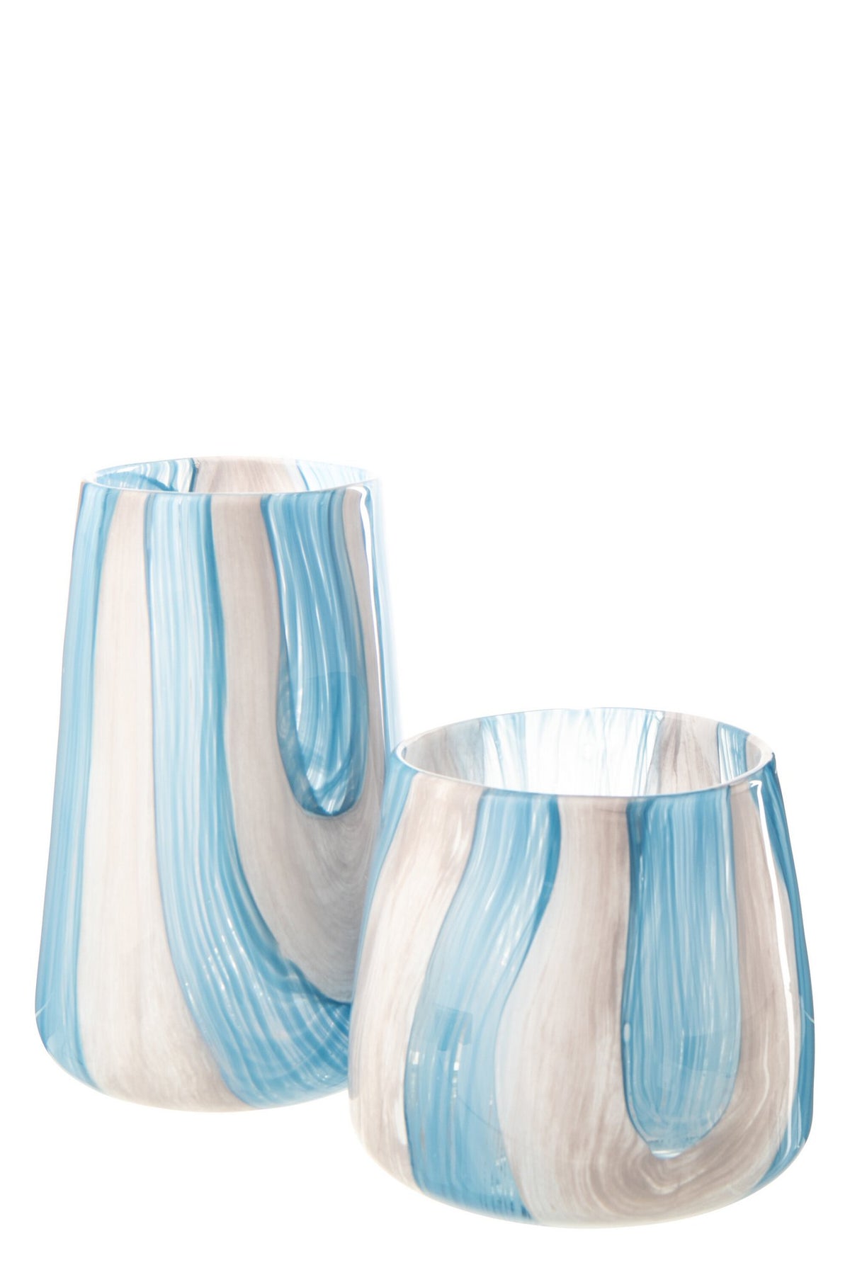 J-Line windlicht Gestreept - glas - azuurblauw - L