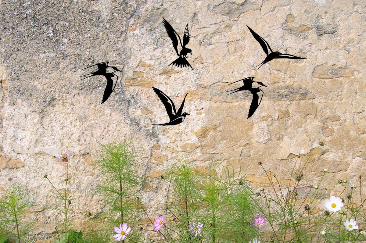 Zwaluw/ Swallow set 5 stuks zwart poedercoating wanddecoratie