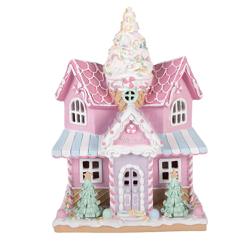 Gingerbread house met LED 21x14x28 cm Roze Kunststof