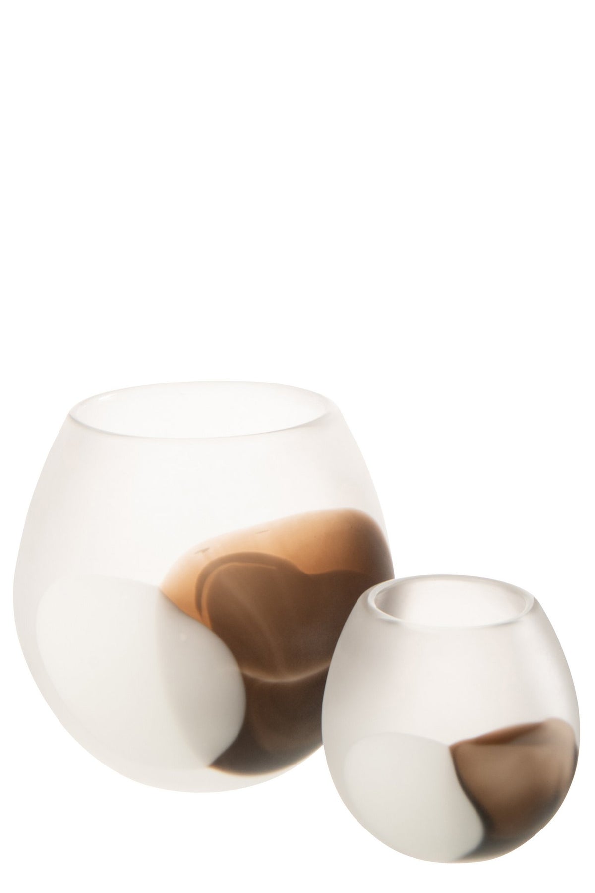 J-Line windlicht Bal - glas - wit/bruin - L