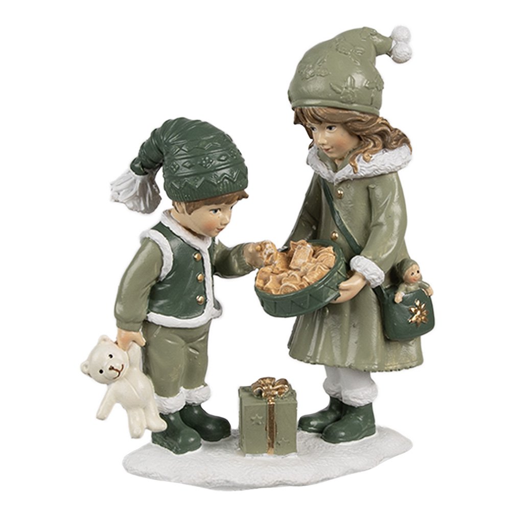 Decoratie Beeld Kinderen 10x5x13 cm Groen Polyresin Kerstdecoratie