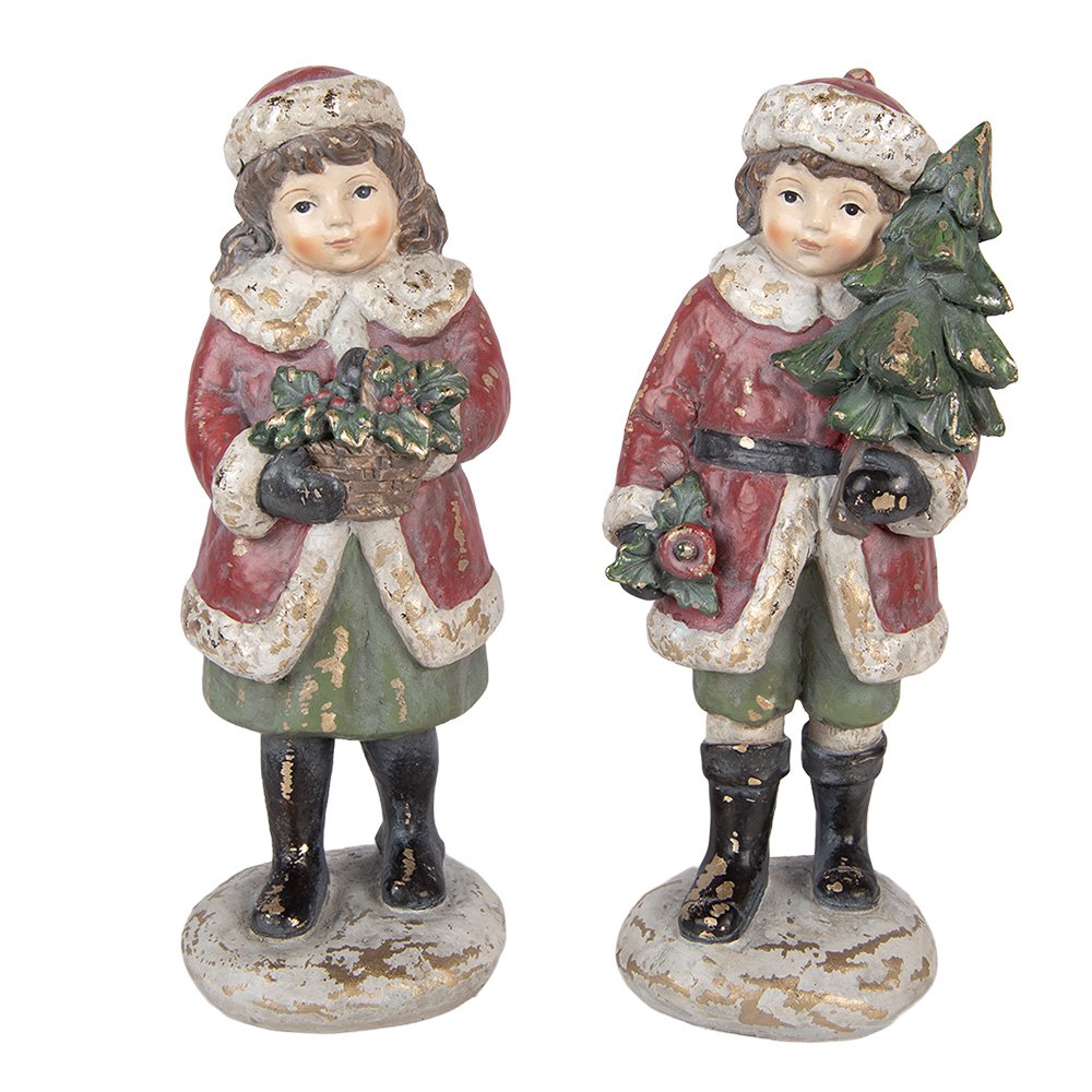 Kerstdecoratie Beeld Kinderen 9x7x22 / 8x8x22 cm Rood Kunststof