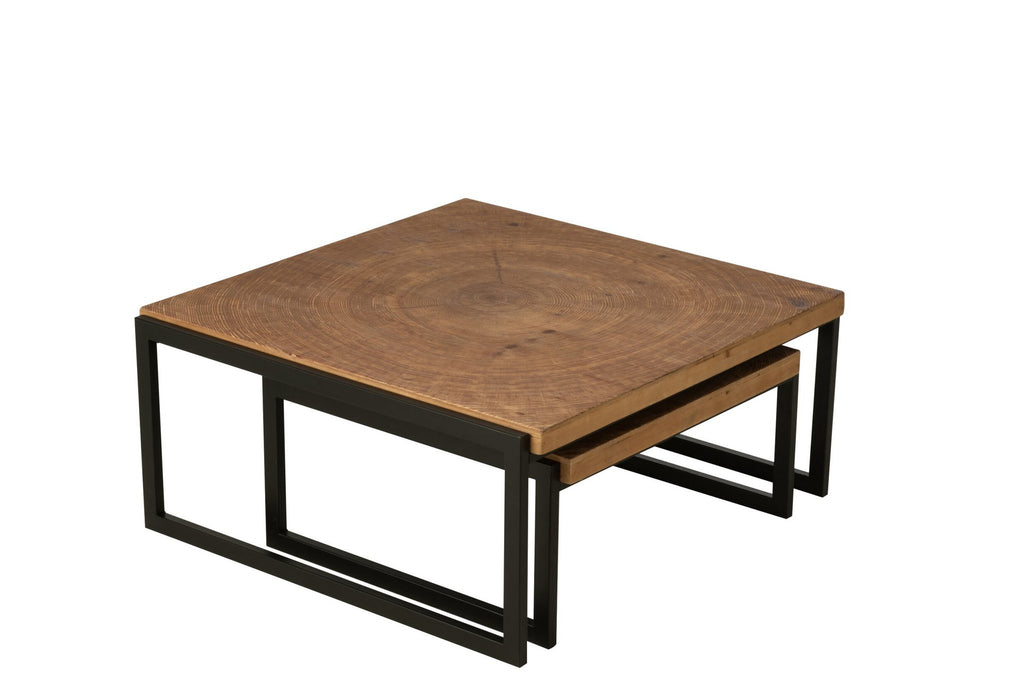 J-Line salontafel Dos - hout - naturel/zwart - set van 2