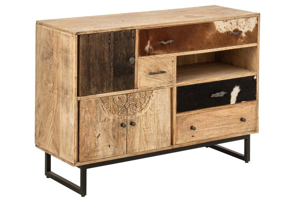 J-Line Kast met reliëf - mangohout - multikleur/naturel