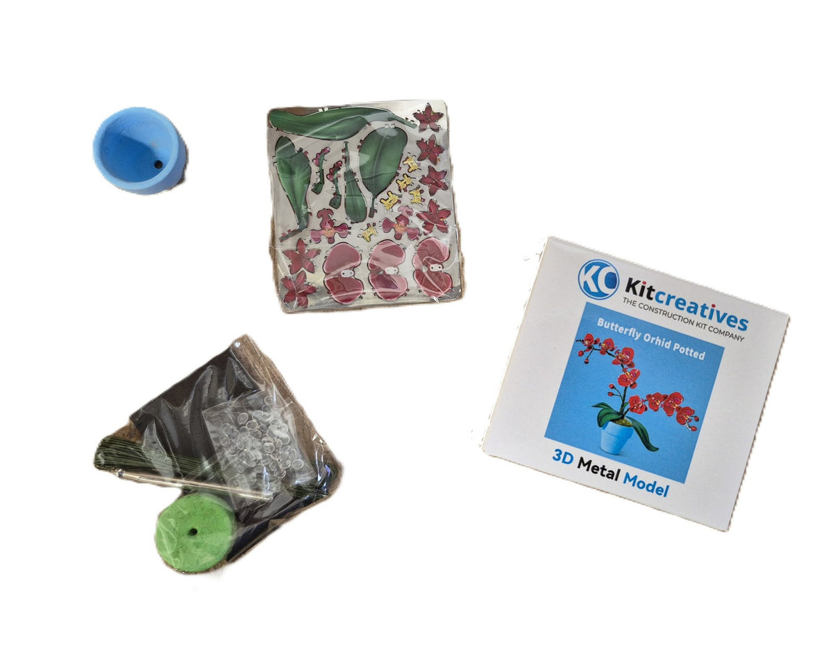 Bouwpakket 3D Model DIY Vlinderorchidee in Pot- gekleurd- metaal