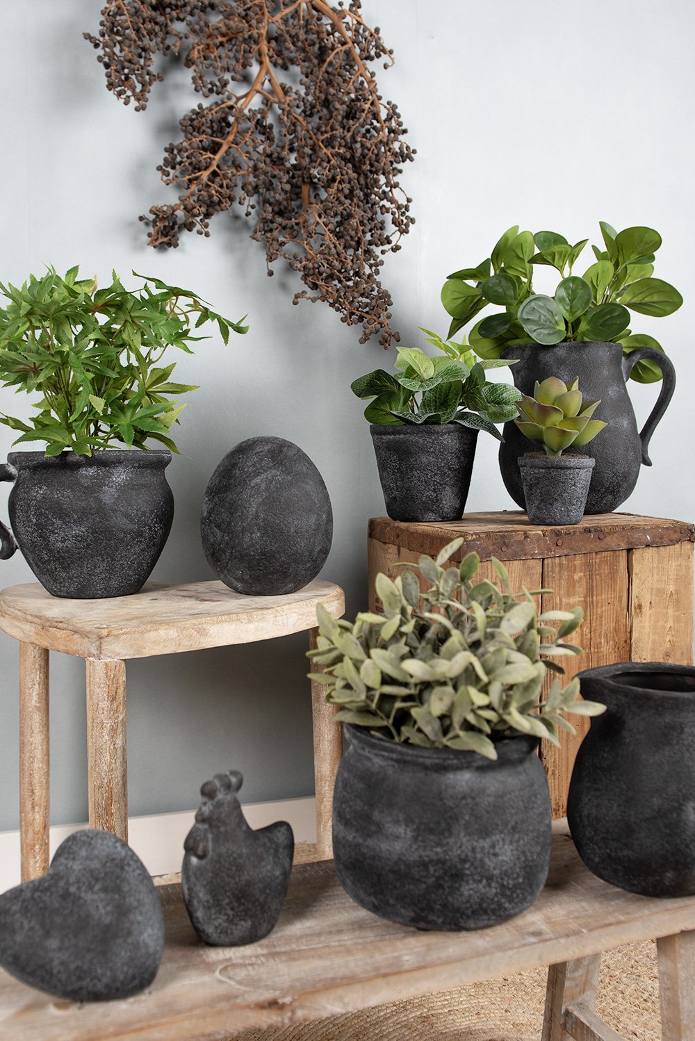 Bloempot Ø 16x16 cm Grijs Keramiek Bloempot Binnen