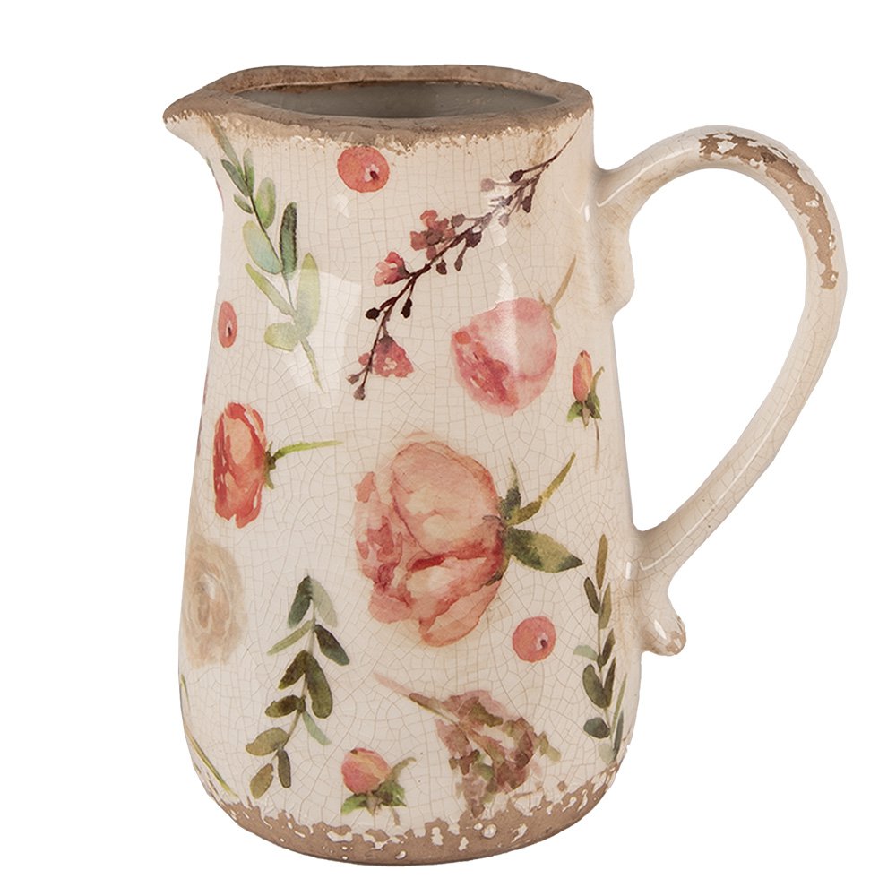 Decoratie Kan 17x12x18 cm Beige Roze Keramiek Bloemen Schenkkan