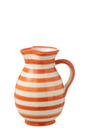 J-Line kruik Granada Stripes - keramiek - wit/oranje - medium