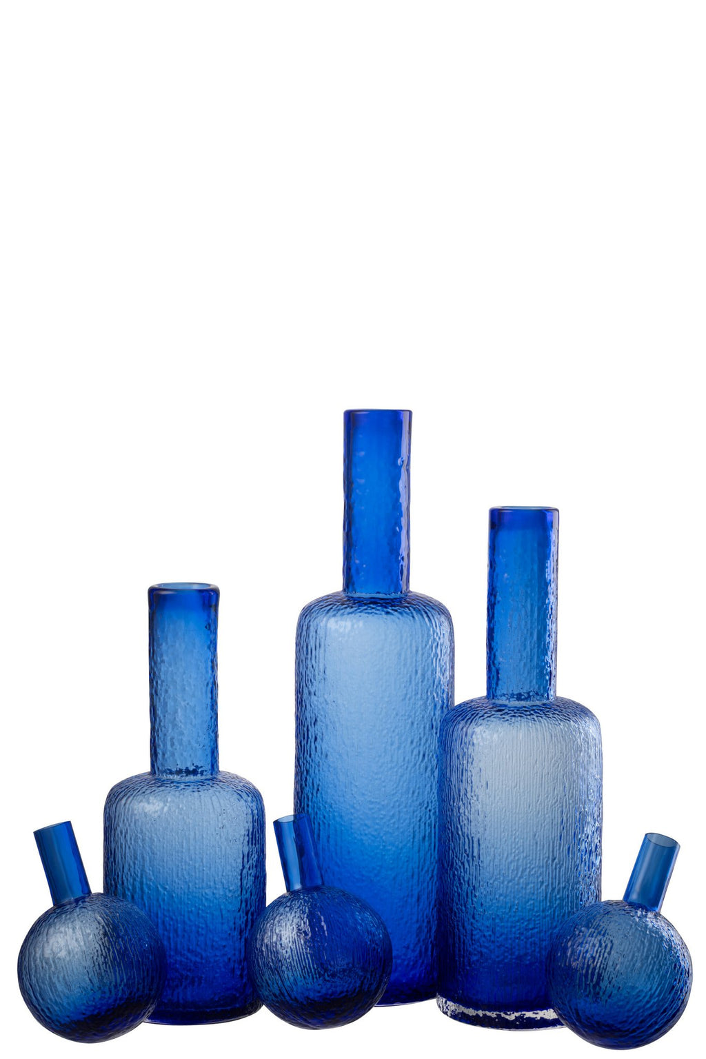 J-Line decoratie Fles Reliëf - glas - transparant/blauw - L