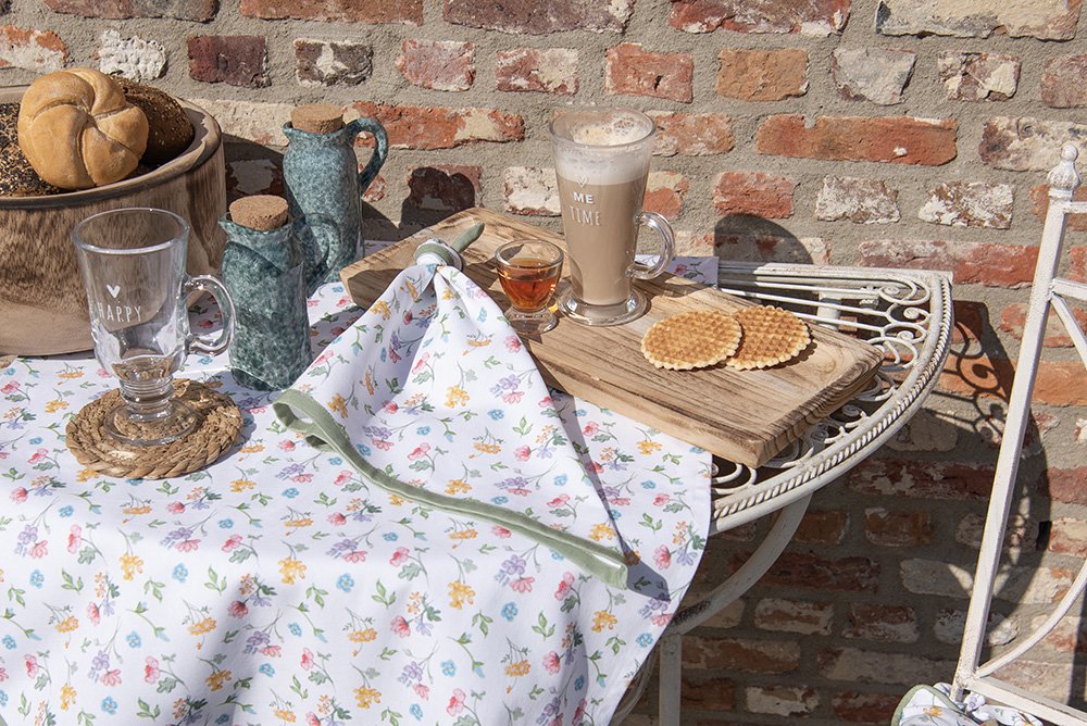 Placemats Set van 6 48x33 cm Wit Groen Katoen Bloemen