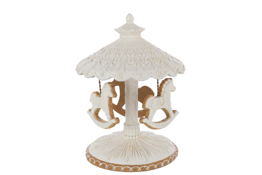 J-Line decoratie Draaimolen Peperkoek - polyresin - beige/wit
