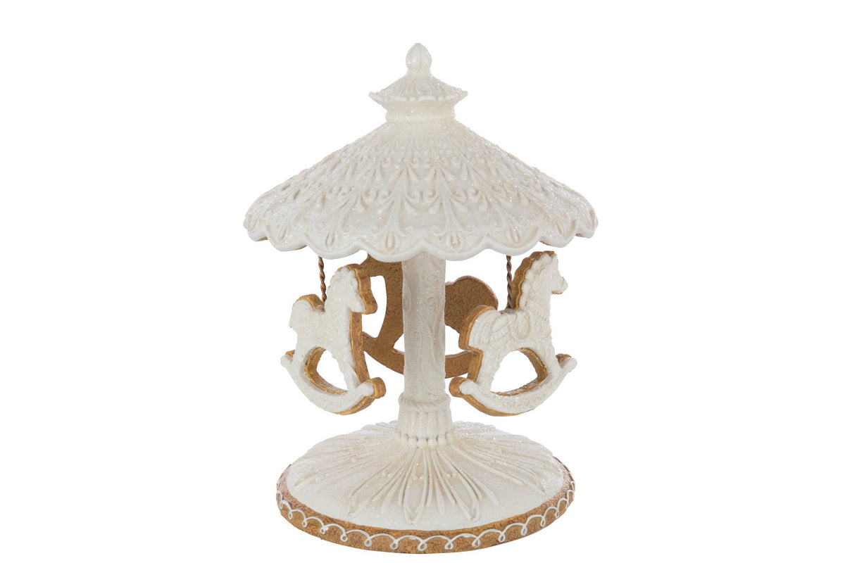 J-Line decoratie Draaimolen Peperkoek - polyresin - beige/wit