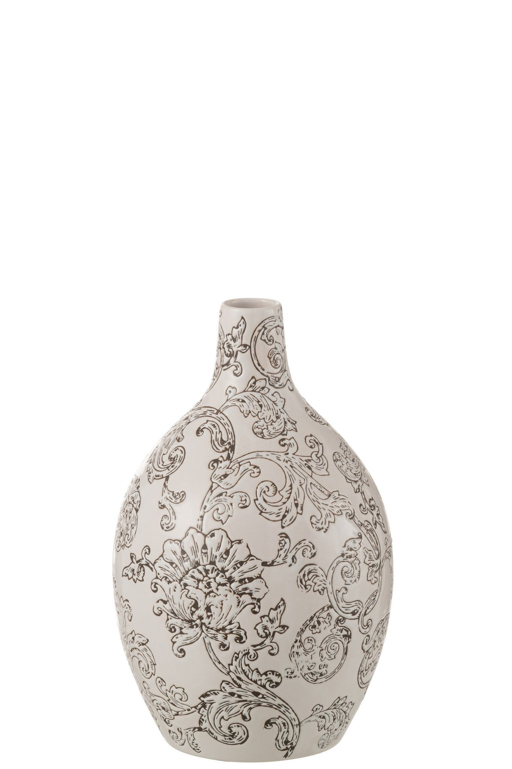 J-Line vaas Zen Rond - porselein - wit/zwart - 30 cm hoog
