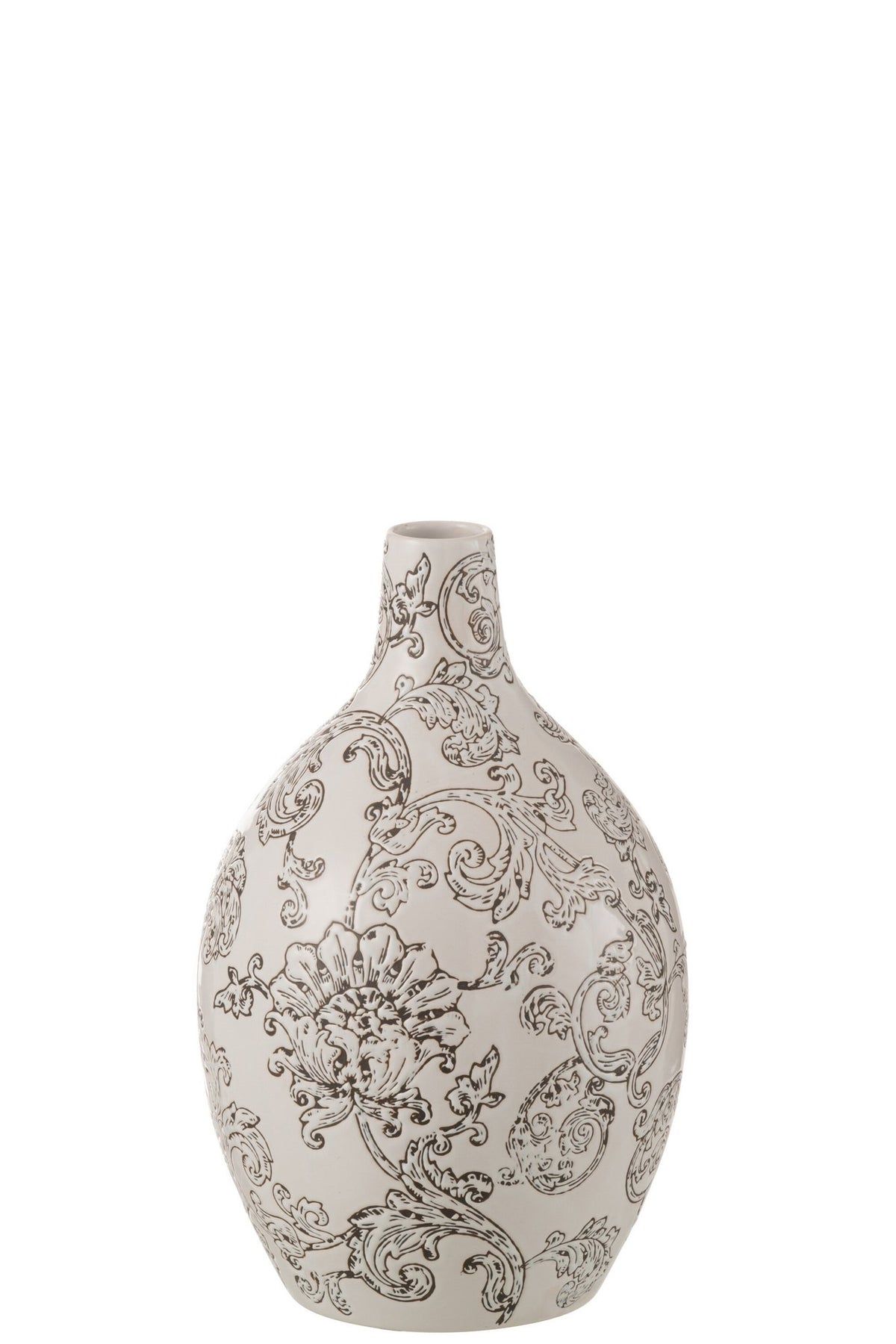 J-Line vaas Zen Rond - porselein - wit/zwart - 30 cm hoog