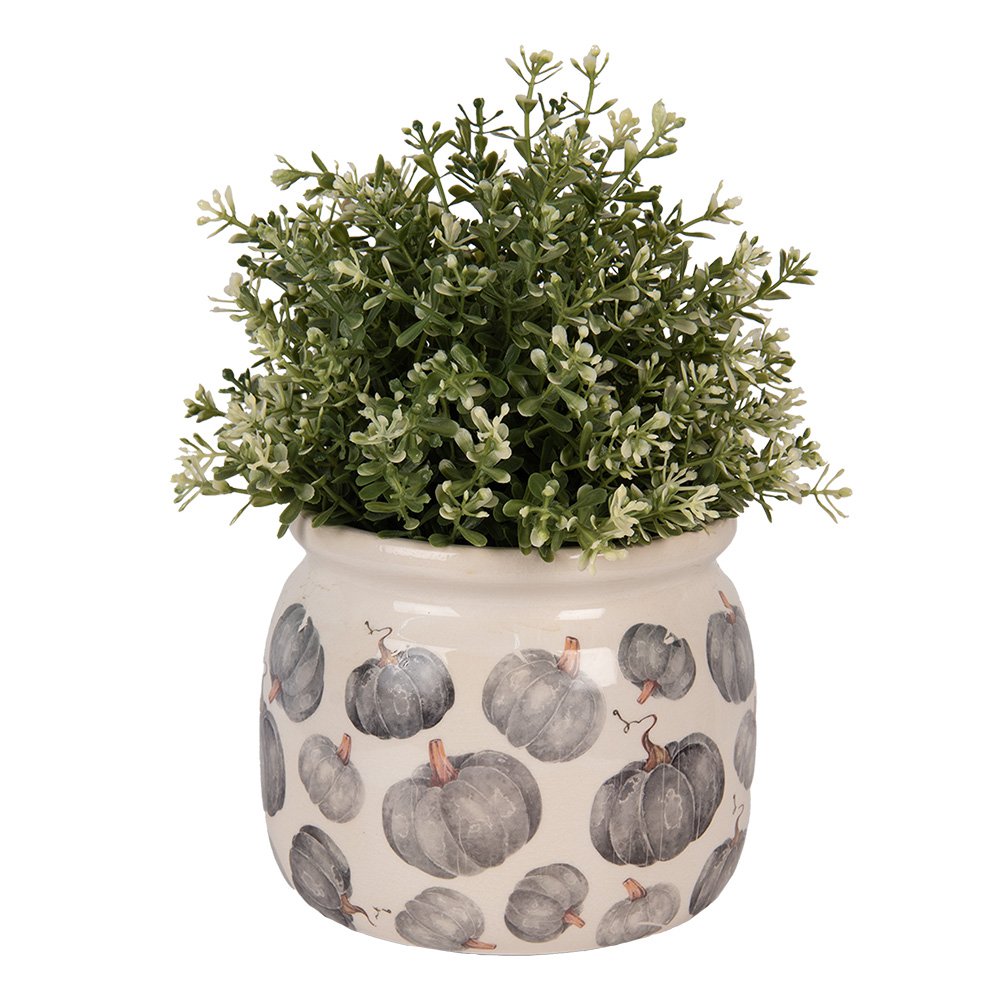 Bloempot Ø 16x13 cm Beige Grijs Keramiek Pompoen
