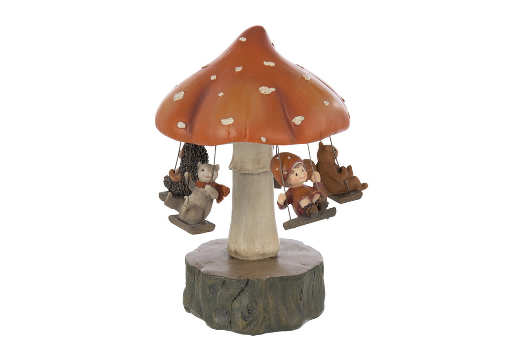 J-Line decoratie Draaimolen Paddenstoel + Kinderen - polyresin - mix
