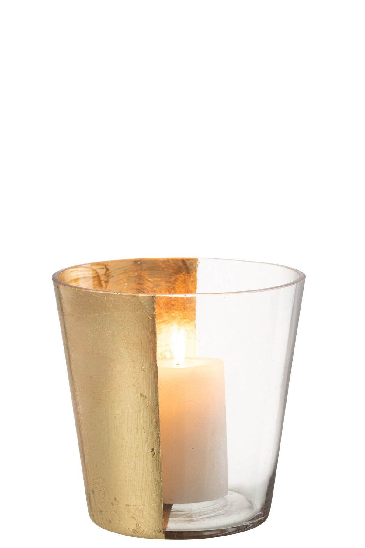 J-Line windlicht boe - glas - transparant/goud - medium
