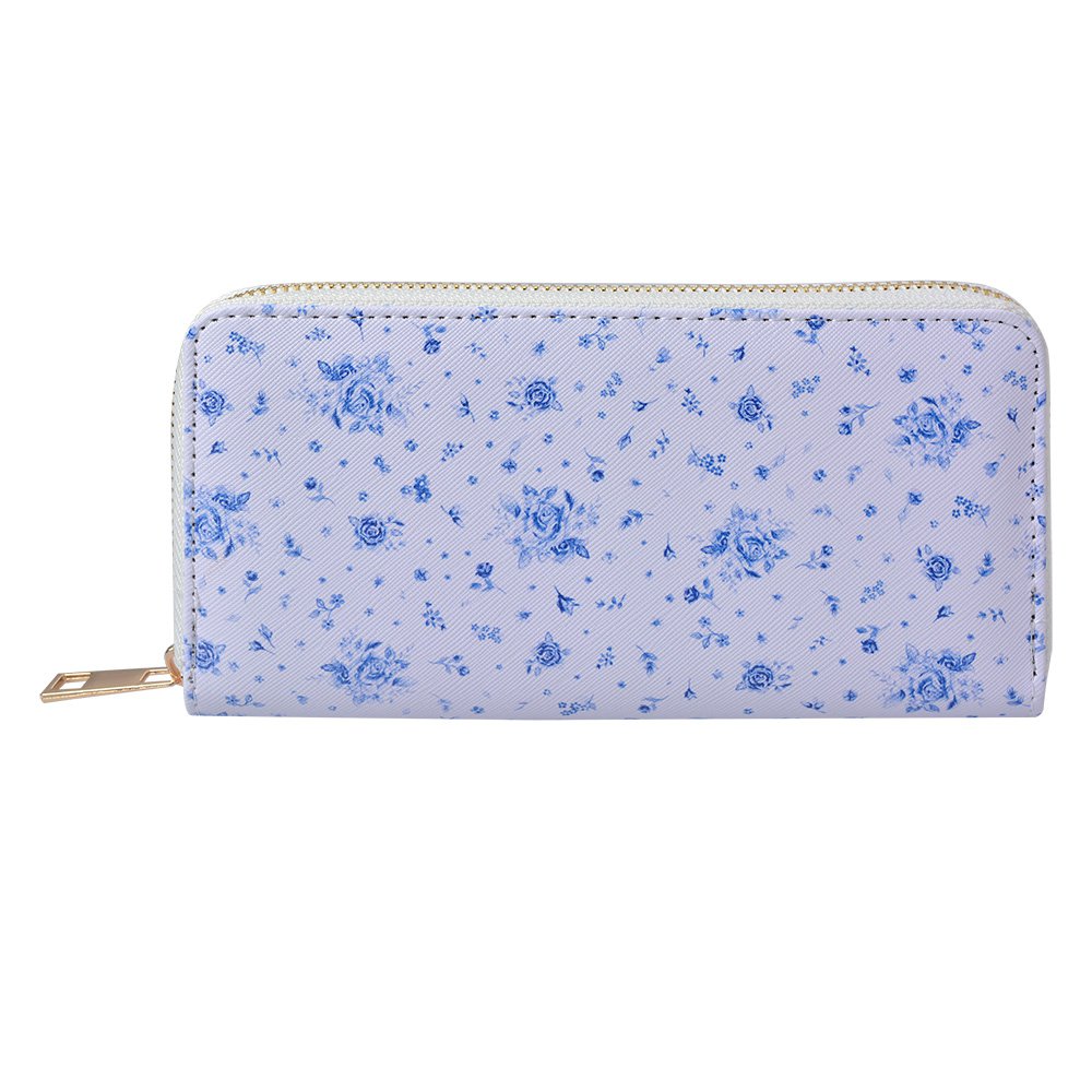 Portemonnee 10x19 cm Wit Blauw Polyester Roosjes