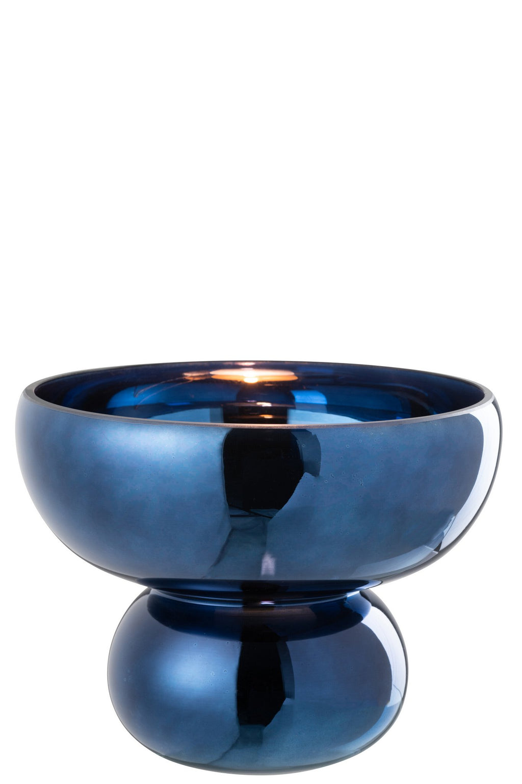 J-Line windlicht op voet Afgerond - glas - blauw - Ø 23 cm