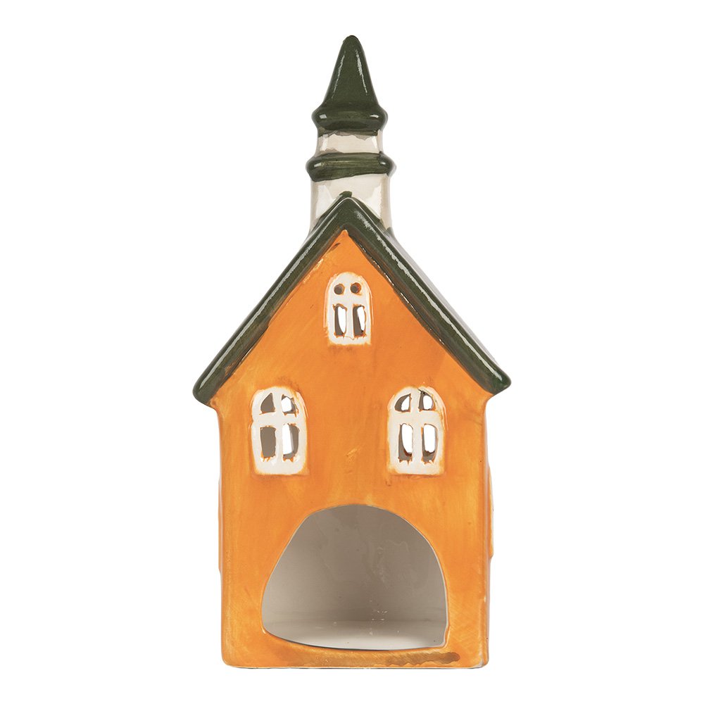 Waxinelichthouder Huis 10x7x21 cm Oranje Keramiek