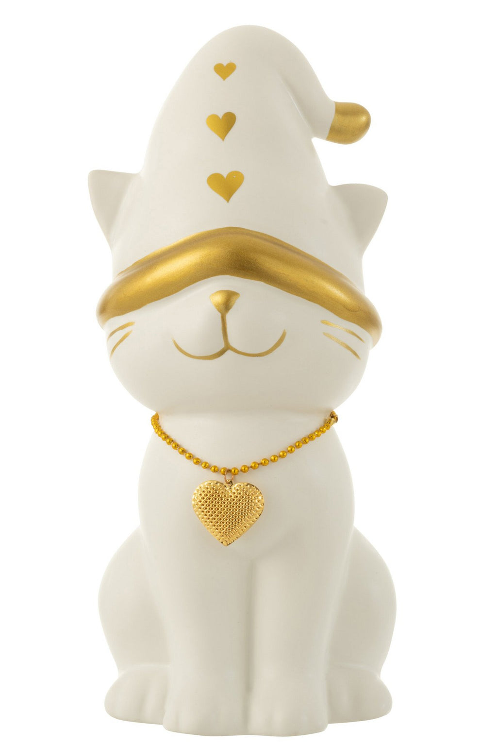 J-Line figuur Kat Hart Hat Dolomiet - porselein - wit/goud - large