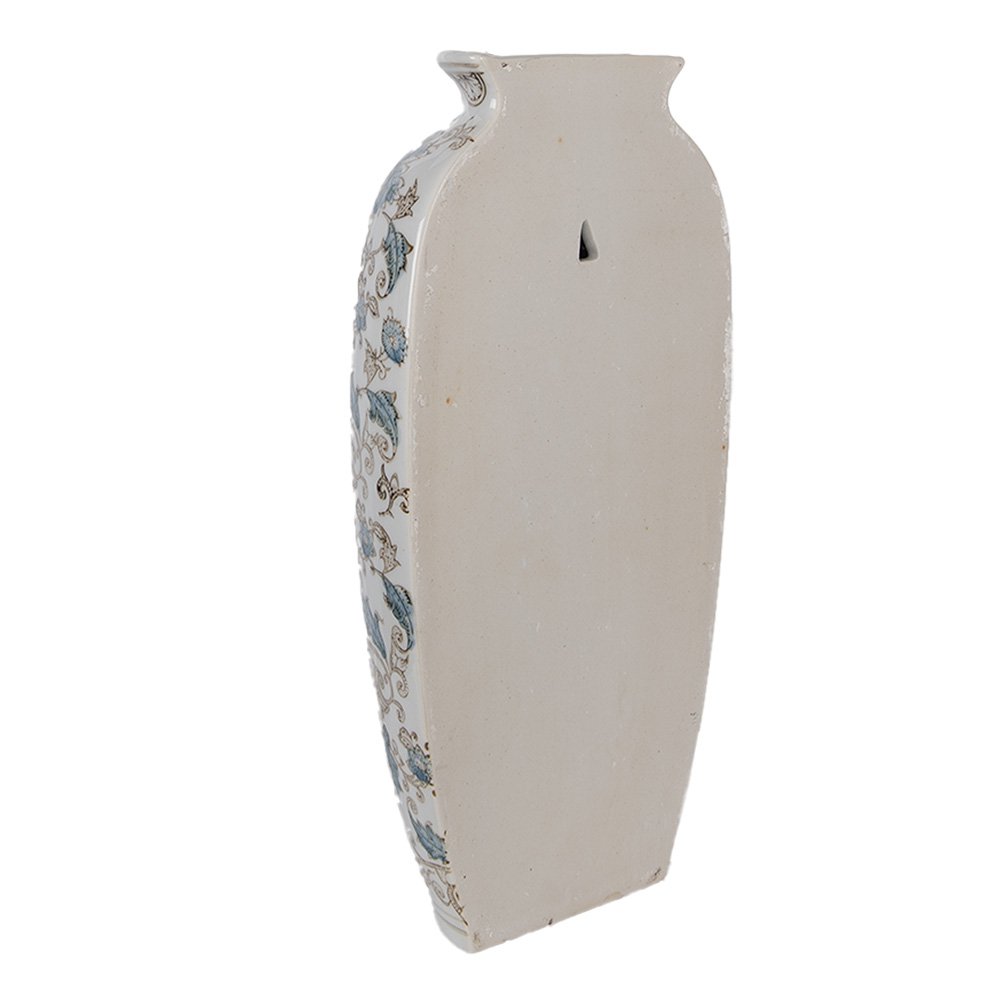 Vaas 19x10x38 cm Wit Blauw Keramiek