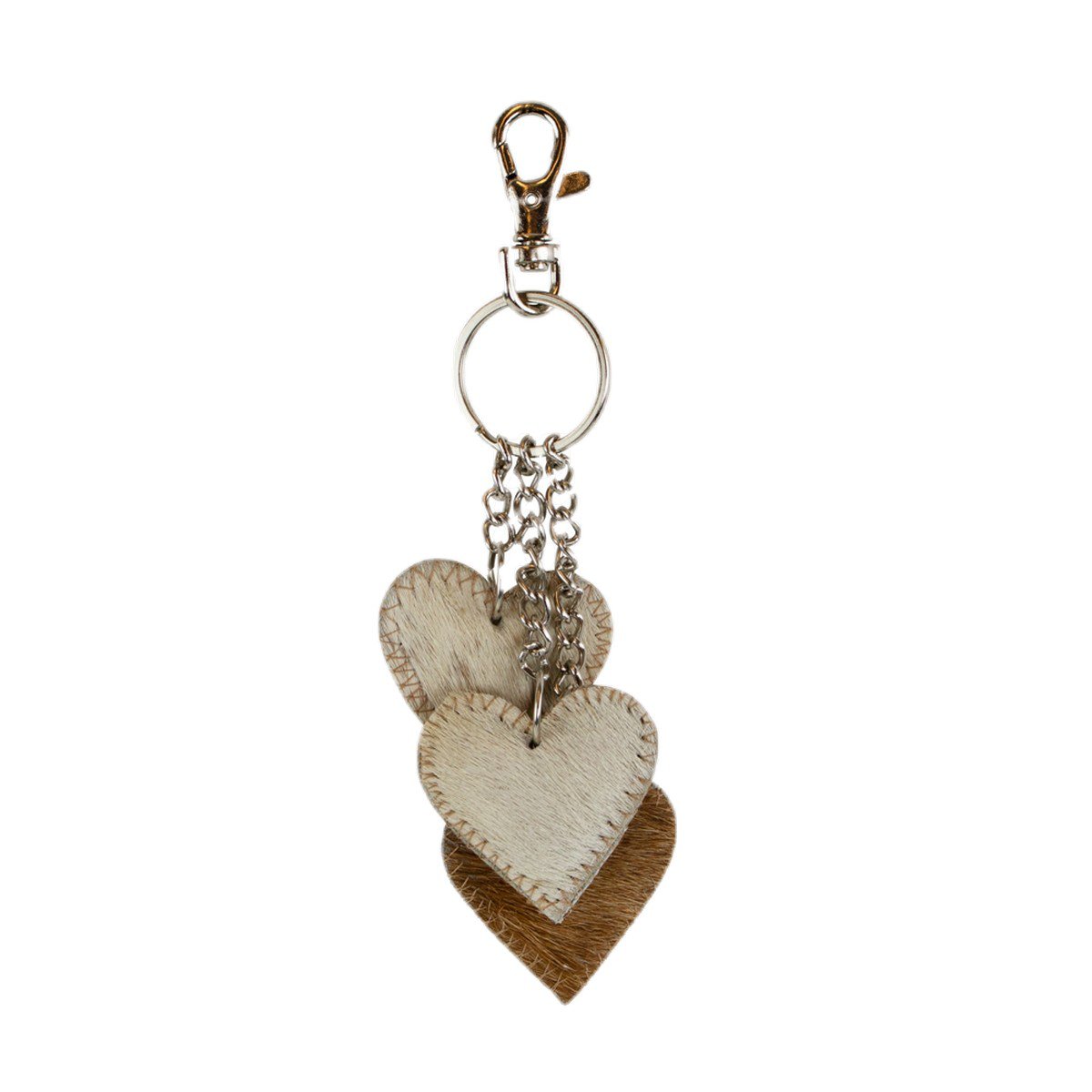 Sleutelhanger 3 hartjes bruin 12cm
