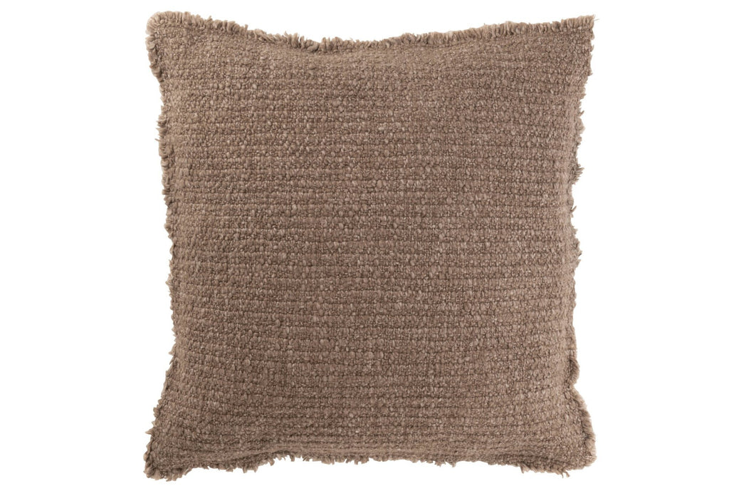 J-Line Kussen Gerafelde Randen Katoen/Polyester Taupe