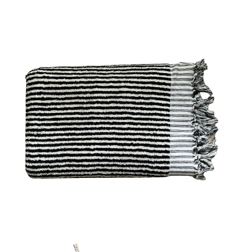 PomPom Handdoek Stripe Black