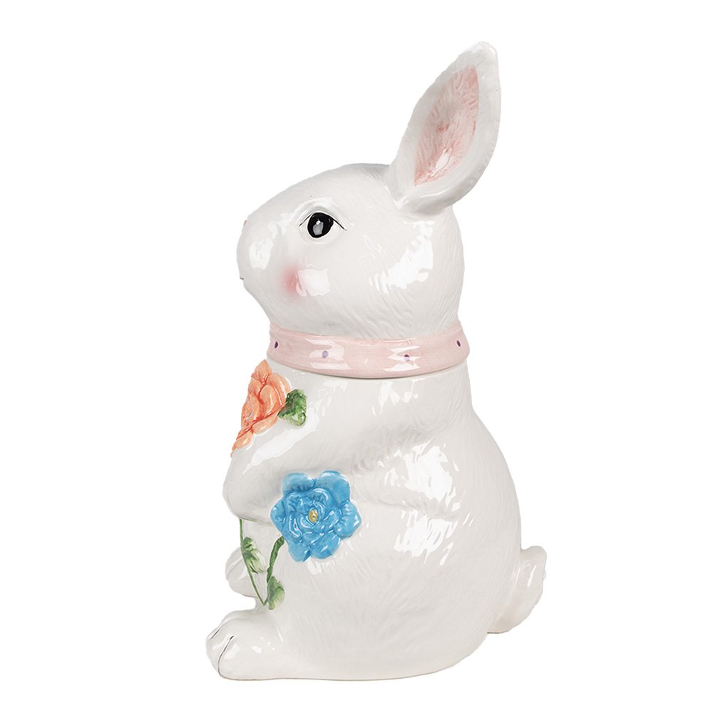Voorraadpot Konijn 29 cm Wit Roze Keramiek