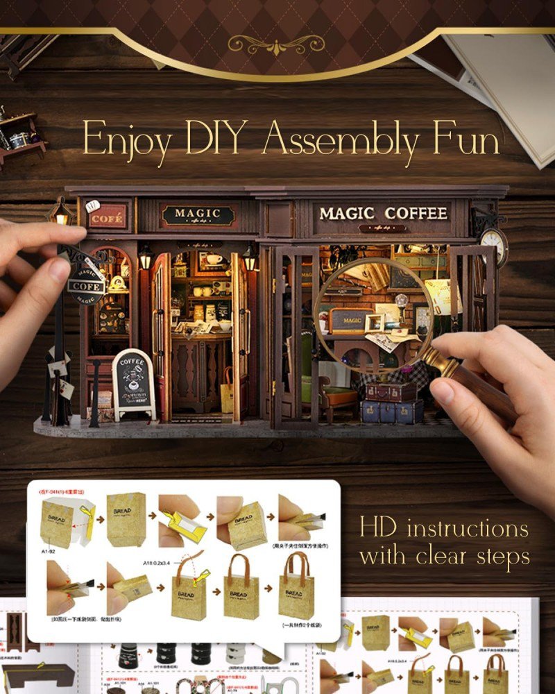Cutebee, 3D DIY Huisje, Magic Coffee Shop, F041-B, 28,6x13,5x14,5cm