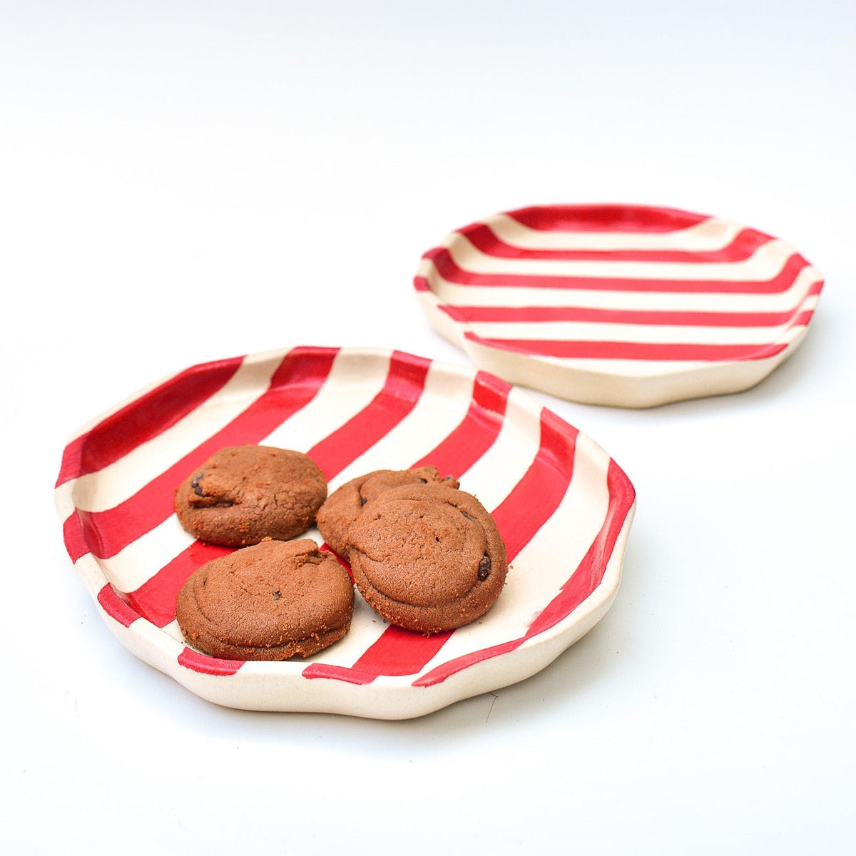 Serveerbord | Keramiek Rode Streep | Set van 2, 5 inch