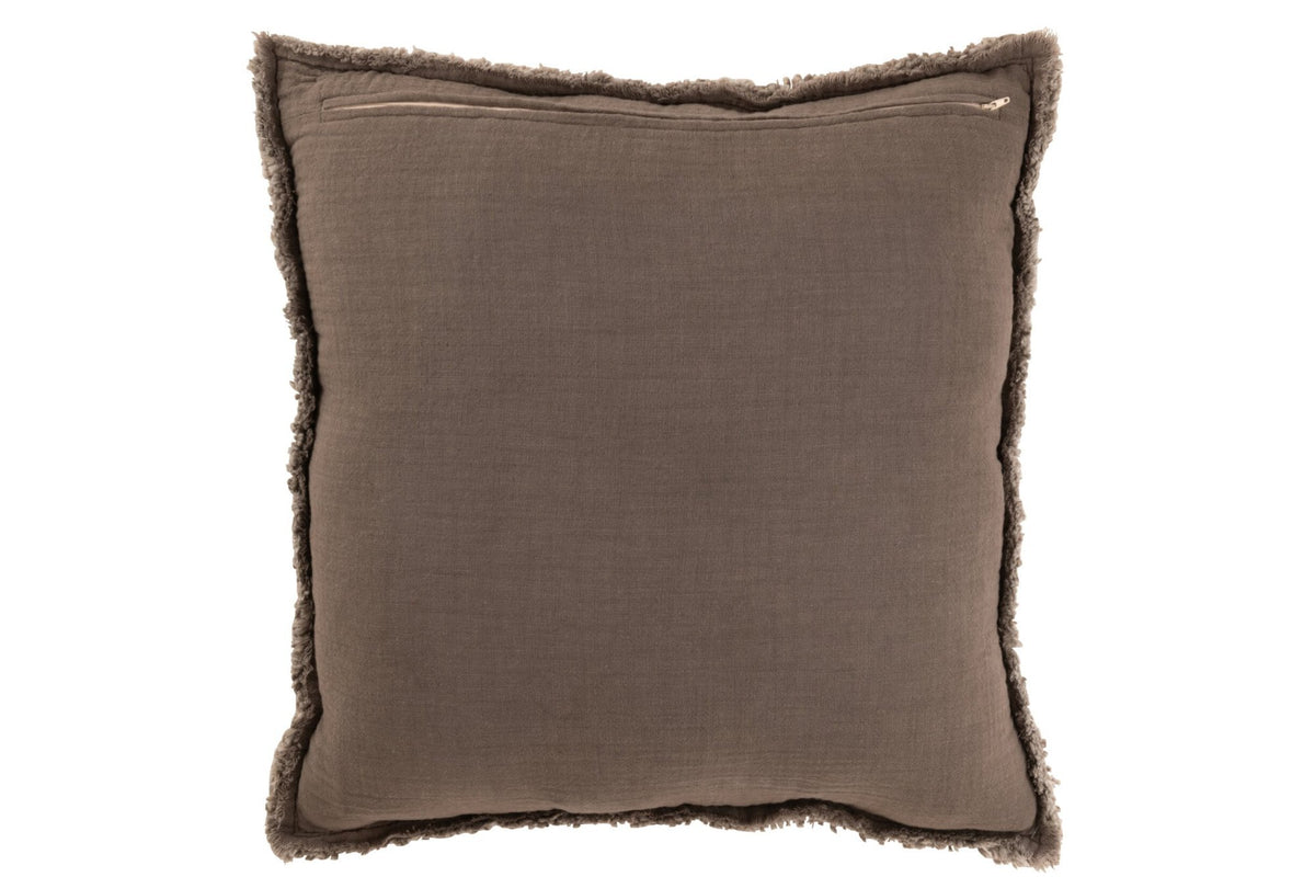 J-Line Kussen Gerafelde Randen Katoen/Polyester Taupe