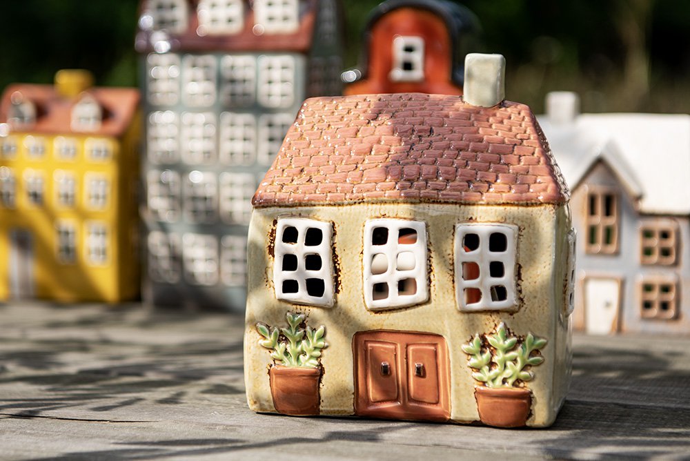 Waxinelichthouder Huis 17x10x19 cm Groen Oranje Keramiek Theelichthouder