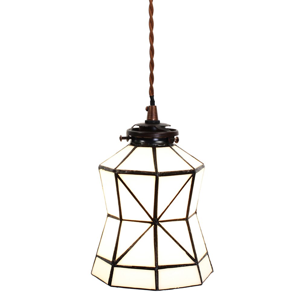 Hanglamp Tiffany Ø 15x115 cm wit Bruin Glas Hanglamp Eettafel
