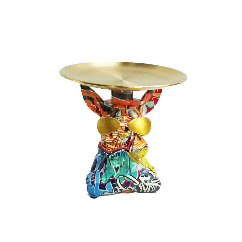 Polyresin hond kleurrijk met dienblad