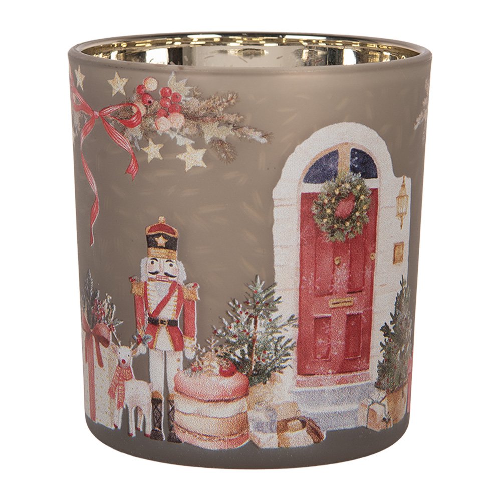 Waxinelichthouder Ø 7x8 cm Grijs Glas Kerst